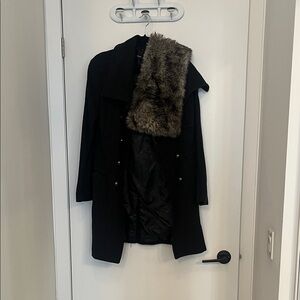 Mexx Black Trench Coat with Faux Fur Collar